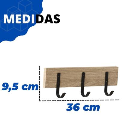 Imagem de Cabideiro De Parede Madeira Industrial Com 3 Ganchos Simples