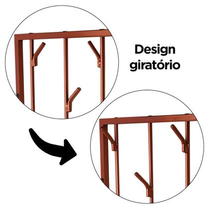 Imagem de Cabideiro de Parede Multiuso Giratório com 8 ganchos Ipê