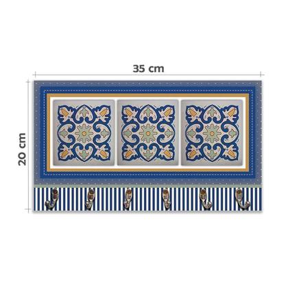 Imagem de Cabideiro De Parede Porta Colar Chaves Cintos Azulejo Azul