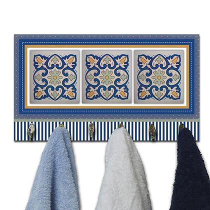 Imagem de Cabideiro De Parede Porta Colar Chaves Cintos Azulejo Azul