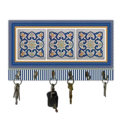 Imagem de Cabideiro De Parede Porta Colar Chaves Cintos Azulejo Azul