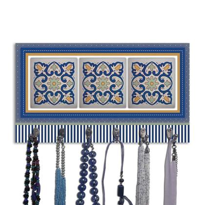 Imagem de Cabideiro De Parede Porta Colar Chaves Cintos Azulejo Azul