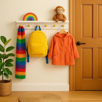 Imagem de Cabideiro De Parede Prateleira Decorativa Quarto Infantil Criança Feliz