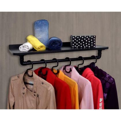 Imagem de Cabideiro De Parede Suporte Roupas E Acessórios Preto Laca
