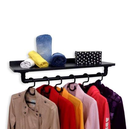 Imagem de Cabideiro De Parede Suporte Roupas E Acessórios Preto Laca