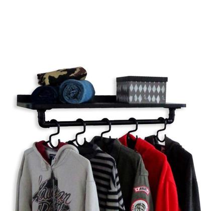 Imagem de Cabideiro De Parede Suporte Roupas E Acessórios Preto Laca
