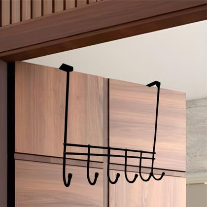 Imagem de Cabideiro de porta sem furação prático e funcional 6 Ganchos Metais Massuia