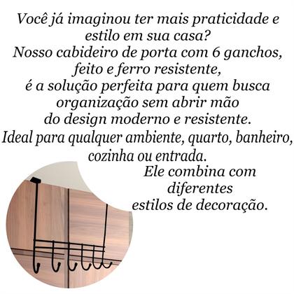 Imagem de Cabideiro de porta sem furação prático e funcional 6 Ganchos Metais Massuia