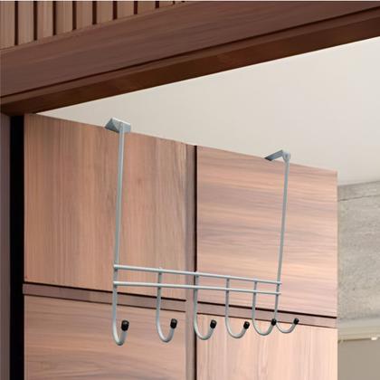 Imagem de Cabideiro de porta sem furação prático e funcional 6 Ganchos Metais Massuia