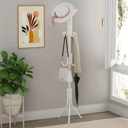 Imagem de Cabideiro De Roupa Inox 12 Ganchos Organizador Chão Branco