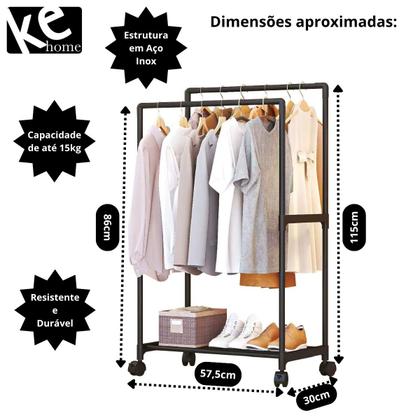 Imagem de Cabideiro De Roupas Arara Dupla Com Sapateira Ke home