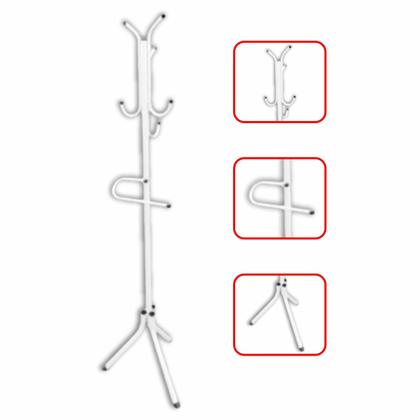 Imagem de Cabideiro Em Pé Mancebo de Chão Porta Casaco Roupa Bolsa Com 7 Ganchos Branco