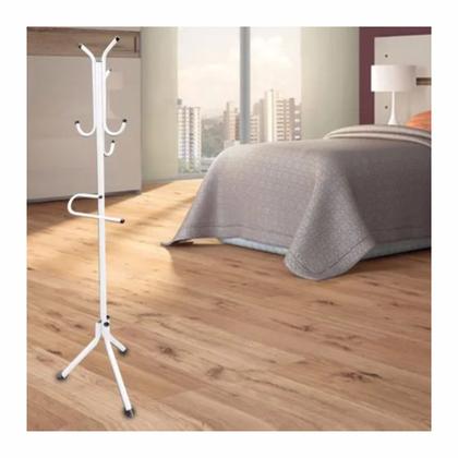 Imagem de Cabideiro Em Pé Mancebo de Chão Porta Casaco Roupa Bolsa Com 7 Ganchos Branco