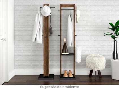 Imagem de Cabideiro Mancebo de Chão com Prateleira - Preto/Nogal