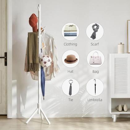 Imagem de Cabideiro organizador chao 9 ganchos mancebo arara roupa casaco blusa bolsa desmontavel branco