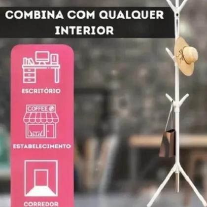 Imagem de Cabideiro organizador chao 9 ganchos mancebo arara roupa casaco blusa bolsa desmontavel branco