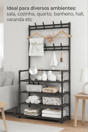Imagem de Cabideiro Organizador Com 5 Prateleiras E Ganchos  Ideal Para Quartos, Closets E Lavanderia