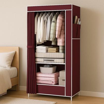 Imagem de Cabideiro Organizador De Roupas Sapatos Brinquedo Roupa De Cama Com 1 Prateleira Multiuso Portatil Luxo Vermelho