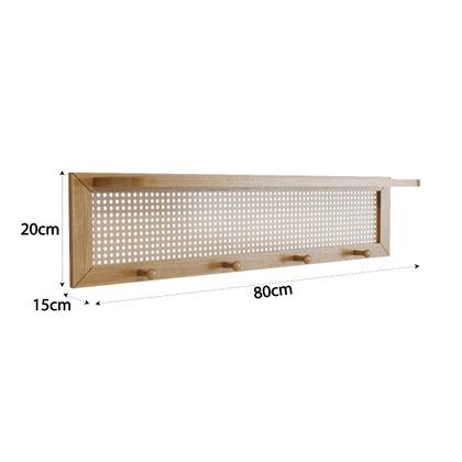 Imagem de Cabideiro Porta Bolsas de Parede Com 4 Pinos Prateleira e Detalhe Rattan