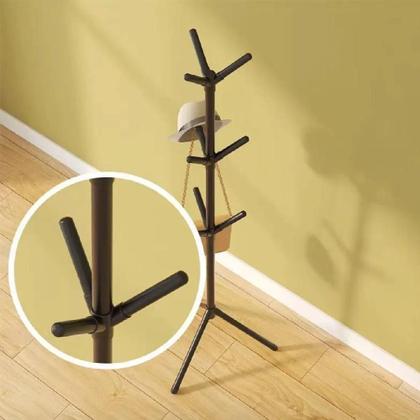 Imagem de Cabideiro portatil 9 ganchos mancebo desmontavel pendura roupas casaco chapeu bone arara preta casa banheiro closet