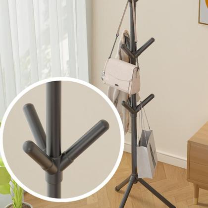 Imagem de Cabideiro portatil 9 ganchos mancebo desmontavel pendura roupas casaco chapeu bone arara preta casa banheiro closet