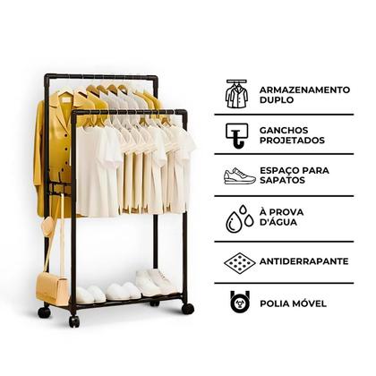 Imagem de Cabideiro Portátil com Sapateira p/ Quartos e Lojas