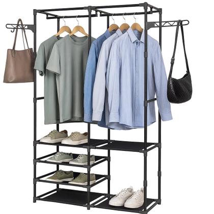 Imagem de Cabideiro Portátil Guarda-Roupas Com 6 Prateleiras e Ganchos