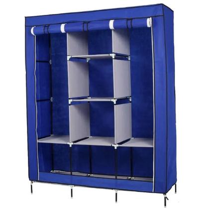 Imagem de Cabideiro Portátil Prateleiras Dobrável Armário Arara Grande Organizador Azul