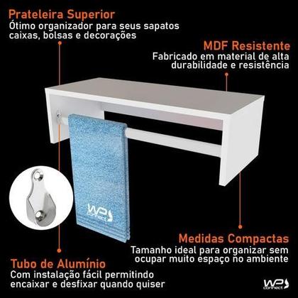 Imagem de Cabideiro Prateleira Com Tubo De Alumínio Para Guardar Roupas Toalhas Sapatos Organizador Para Banheiro Quarto Lavabo 59x25cm