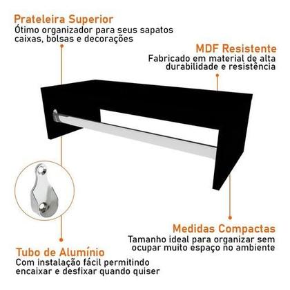 Imagem de Cabideiro Prateleira Com Tubo De Alumínio Para Guardar Roupas Toalhas Sapatos Organizador Para Banheiro Quarto Lavabo 59x25cm