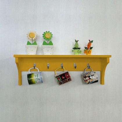 Imagem de Cabideiro Prateleira Porta Utensílios De Cozinha Mochilas Bolsas Amarelo Laca