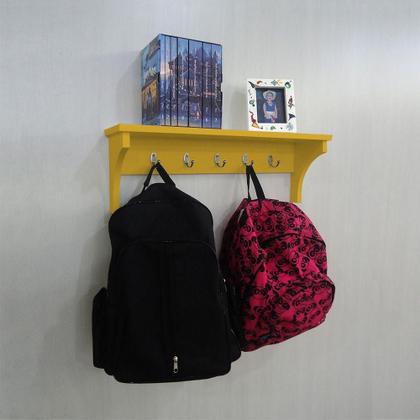 Imagem de Cabideiro Prateleira Porta Utensílios De Cozinha Mochilas Bolsas Amarelo Laca