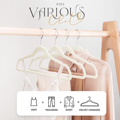 Imagem de Cabides de veludo HOUSE DAY Premium, pacote com 100 unidades, marfim, antiderrapantes