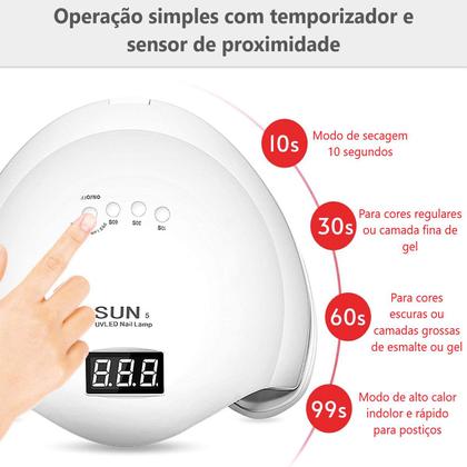 Imagem de Cabine 48W LED Secagem Unhas Acrigel Alongamento Esmalte Gel