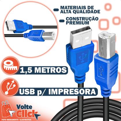 Imagem de Cabo 2.0 Usb compatível com Impressoras 1,5 Metros