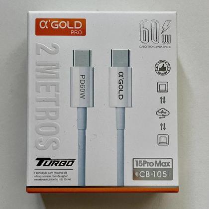 Imagem de Cabo 2m Turbo 60w Duplo Usb-c Para iPhone 15 16 17 E Android Branco A'Gold
