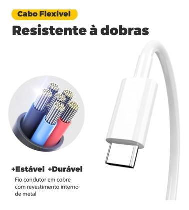Imagem de Cabo 2m Turbo 60w Duplo Usb-c Para iPhone 15 16 17 E Android Branco A'Gold