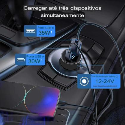 Imagem de Cabo 3 Em 1 Veicular Com Voltímetro 2m Tipoc 12v Portatil