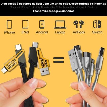 Imagem de Cabo 4 em 1 Reforçado 65W Turbo com Conectores Lightning, Tipo-C e USB-A  Compatível com iPhone