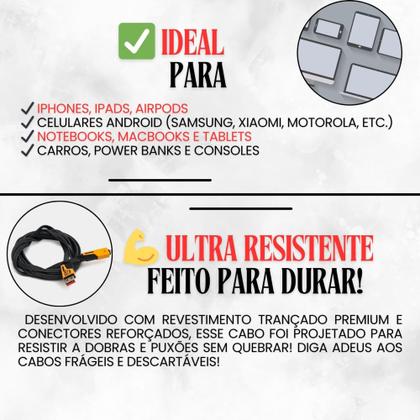 Imagem de Cabo 4 em 1 Reforçado 65W Turbo com Conectores Lightning, Tipo-C e USB-A  Compatível com iPhone