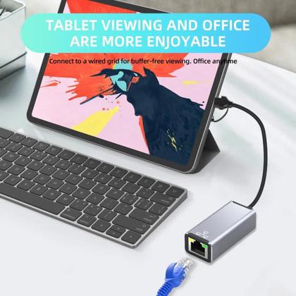 Imagem de Cabo Adaptador 2 em 1 USB Tipo C para LAN RJ45 1000M Gigabit