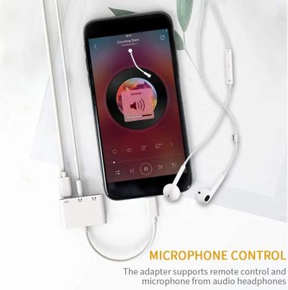 Imagem de Cabo Adaptador 3 em 1 Duplo Android USB C Type C Branco - Carregador e Fone de Ouvido