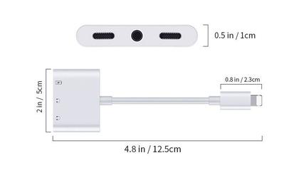 Imagem de Cabo Adaptador 3 em 1 iPhone Lightning Entrada Fone Duplo Branco - Carregador e Fone de Ouvido