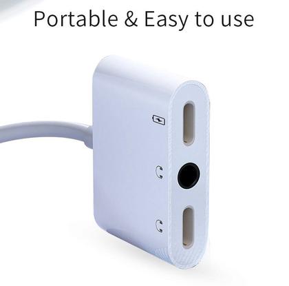 Imagem de Cabo Adaptador 3 em 1 iPhone Lightning Entrada Fone Duplo Branco - Carregador e Fone de Ouvido