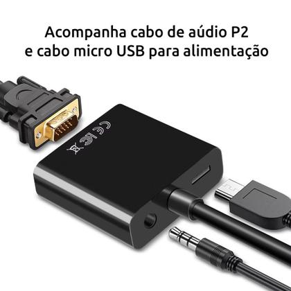 Imagem de Cabo Adaptador Conversor Comtac HDMI, para VGA, Áudio P2 e Micro-USB, Preto - 22129274