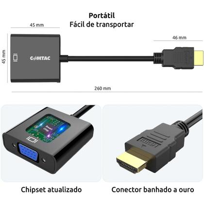 Imagem de Cabo Adaptador Conversor Comtac HDMI, para VGA, Áudio P2 e Micro-USB, Preto - 22129274