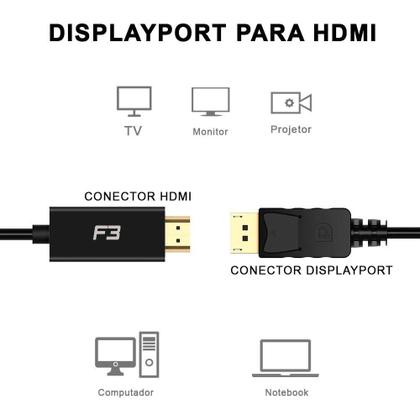Imagem de Cabo Adaptador Conversor Displayport para HDMI F3, 1.8 Metros - JC- CB-DMI18