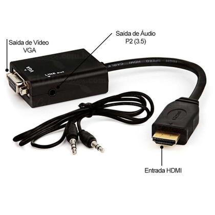 Imagem de Cabo Adaptador Conversor Hdmi Para Vga Com Saída P2 De Áudio