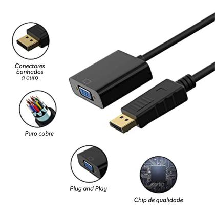 Imagem de Cabo Adaptador Displayport Macho Para VGA Fêmea 1080P Conversor Conector