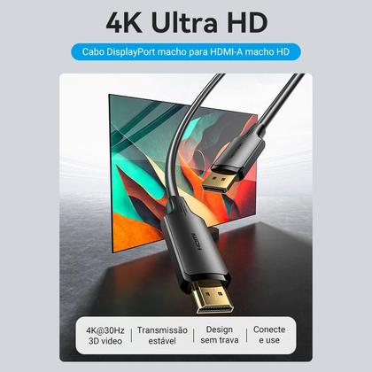 Imagem de Cabo Adaptador Displayport Para Hdmi 4k Dp Hdmi 1,8m Vention